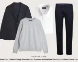 En marinblå kavaj, grå sweatshirt, vit skjorta och marinblå chinos. En klassisk outfit som passar bra när man funderar på vad ska jag ha på mig idag.