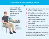 Checklista för att ta blodtryck hemma: sitt med ryggstöd, armen i höjd med hjärtat, fötterna på golvet. Undvik kaffe, mat, träning 30 min före. Mät lugnt.