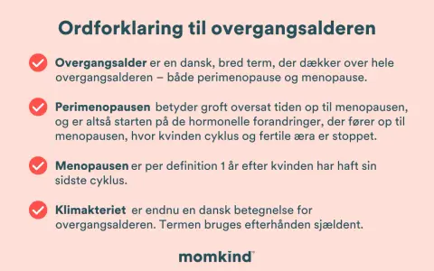 Förklaring av övergångsaldern, perimenopaus, menopaus och klimakteriet. Klimakteriet är en äldre term för övergångsaldern.