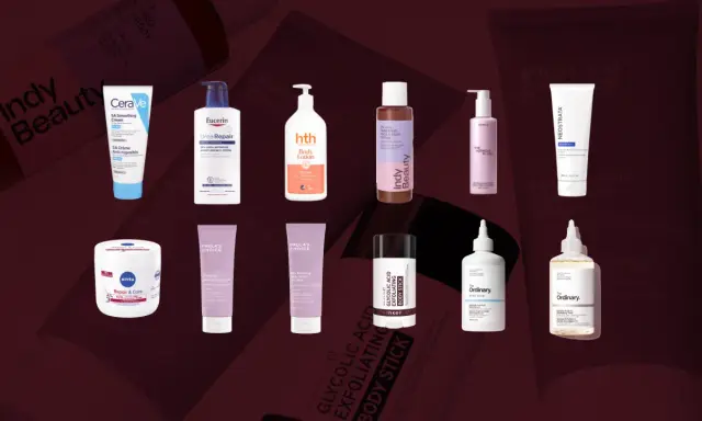 Hudvårdsprodukter för att behandla keratosis pilaris, inklusive krämer, lotions och exfolierande stift.